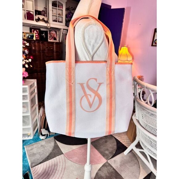 Victoria's Secret Handbags - Victoria's Secret White and Coral Tote Bag